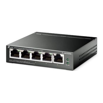 TP-LINK 5-Port Gigabit Easy Smart Switch with 4-Port PoE+ PORT: 4x Gigabit PoE+ Ports,  1x Gigabit Non-PoE Ports SPEC: 802.3at/ af,   65 W PoE Power,  Desktop Steel Case FEATURE: MTU/ Port/ Tag-based VLAN,  QoS,  (TL-SG105PE)