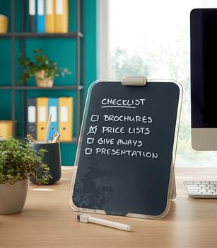 LEITZ Cosy Glastavla - whiteboard för skrivbord med klämma -sammetsgrå Perfekt för anteckningar. Kompakt, stående A4-format,  inkl. whiteboardpenna (39470089)