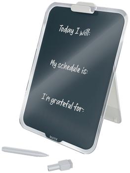 LEITZ Cosy Glastavla - whiteboard för skrivbord med klämma -sammetsgrå Perfekt för anteckningar. Kompakt, stående A4-format,  inkl. whiteboardpenna (39470089)