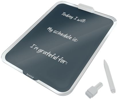 LEITZ Cosy Glastavla - whiteboard för skrivbord med klämma -sammetsgrå Perfekt för anteckningar. Kompakt, stående A4-format,  inkl. whiteboardpenna (39470089)