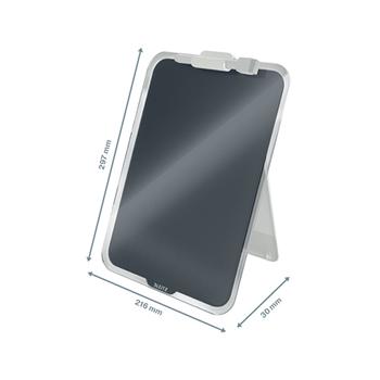 LEITZ Cosy Glastavla - whiteboard för skrivbord med klämma -sammetsgrå Perfekt för anteckningar. Kompakt, stående A4-format,  inkl. whiteboardpenna (39470089)