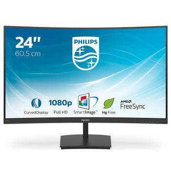 PHILIPS E-line 241E1SC - LED monitor - curved - 24" (23.6" viewable) - 1920 x 1080 Full HD (1080p) @ 75 Hz - VA - 240 cd/m² - 3000:1 - 4 ms - HDMI, VGA - textured black (241E1SC/00)