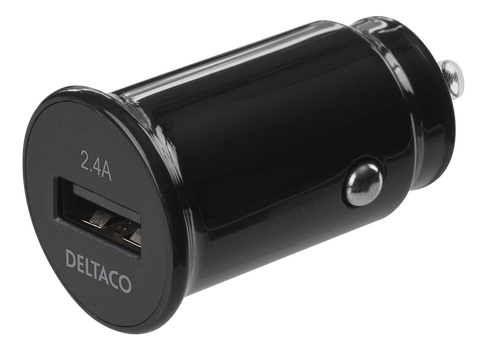 DELTACO USB car charger, 1x USB-A, 2,4 A, 12 W, black (USB-CAR123)