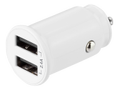 DELTACO USB car charger, 2x USB-A, 2,4 A, total 12 W, white