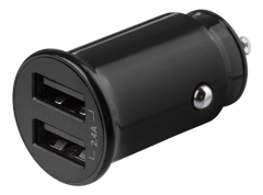DELTACO USB car charger, 2x USB-A, 2,4 A, total 12 W, black