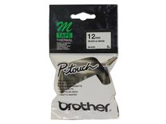 BROTHER M-tape/MK-tape, 12mm., sort tekst på hvid tape 