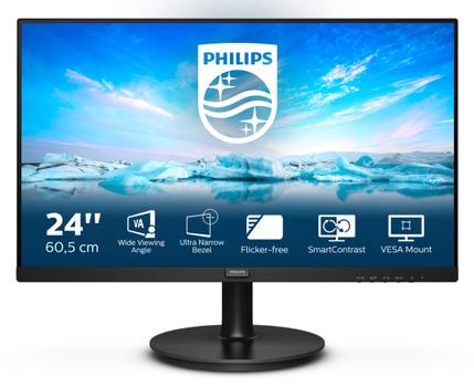 PHILIPS V-line 241V8L - LED monitor - 24" (23.8" viewable) - 1920 x 1080 Full HD (1080p) @ 75 Hz - VA - 250 cd/m² - 3000:1 - 4 ms - HDMI, VGA - textured black (241V8L/00)