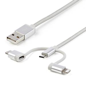 STARTECH "USB Multi-Charger Cable - Lightning,  USB-C, Micro-B - Braided - 1 m"	 (LTCUB1MGR)