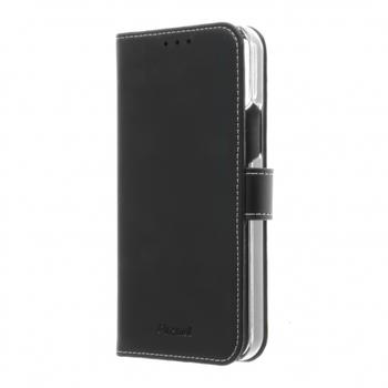 INSMAT Exclusive Flip Case - Vikbart fodral för mobiltelefon - papper, kartong, läder, polykarbonat,  bomull, aluminiumfolie - svart - för Apple iPhone 12, 12 Pro (650-2879)