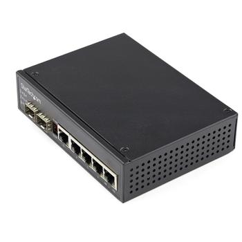 STARTECH StarTech.com Industrial 6 Port Gigabit Ethernet Switch 4 PoE RJ45 +2 SFP Slots 30W PoE+ 48VDC 10/ 100/ 1000 Power Over Ethernet LAN Switch -40C to 75C, DIN Connector/ Mountable,  Fast Ethernet - High Powe (IES1G52UPDIN)