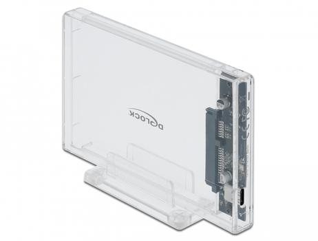 DELOCK External Enclosure for 2.5 SATA HDD / SSD with USB Type-C female transparent - tool free (42621)