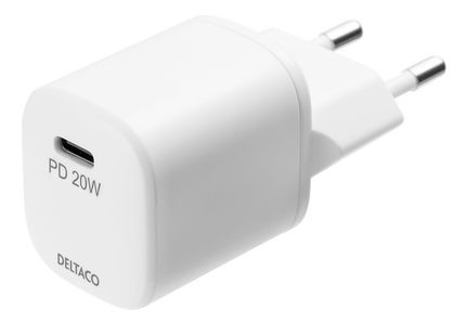 DELTACO USB wall charger, 1x USB-C, 20 W, PD, white (USBC-AC142)