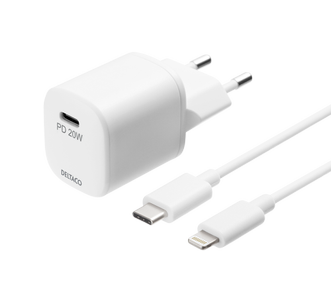 DELTACO Wall charger, USB-C, PD 20W, C to Light. 1m (USBC-AC141)