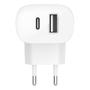 BELKIN 37W DUAL CHARGER 25W USB W/POWER DELIVERY 12W USB-A WHITE CHAR (WCB007VFWH)