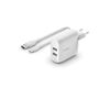 BELKIN DUAL USB-A CHARGER W/USB-C CABLE 1M 24W WHITE CHAR (WCE001vf1MWH)