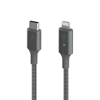 BELKIN BOOST CHARGE Smart - Lightning-kabel - USB-C hane till Lightning hane - 1.2 m - grå - Strömförsörjningsstöd - för Apple iPhone 11, 11 Pro, 11 Pro Max, 8, 8 Plus, X, XR, XS, XS Max (CAA006BT04GR)