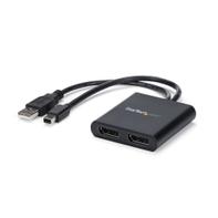 StarTech 2-Port Multi Monitor Adapter, Mini DisplayPort 1.2 to DisplayPort MST Hub, Dual 4K 30Hz, Windows Extended Desktop (MSTMDP122DP) - videosplitter - 2 porter