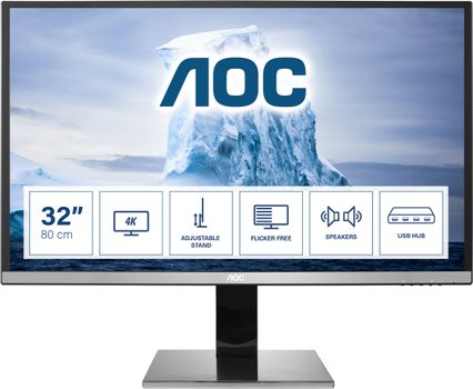 AOC U3277PWQU Monitor 31.5inch panel AMVA 4K 3840x2160 DVI/ HDMI/ DP 4xUSB3.0 (U3277PWQU)