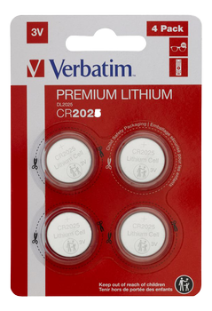 VERBATIM LITHIUM BATTERY CR2025 3V 4 PACK (49532)