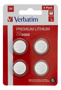 VERBATIM LITHIUM BATTERY CR2032 3V 4 PACK