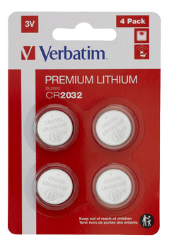 VERBATIM LITHIUM BATTERY CR2032 3V 4 PACK (49533)