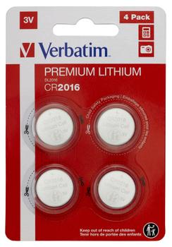VERBATIM LITHIUM BATTERY CR2016 3V 4 PACK (49531)
