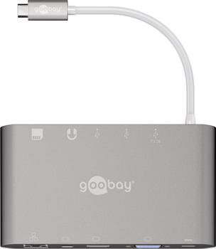 Goobay USB-Câ?¢ multiport dock, silver, 130 m - Adds one Ethernet, one HDMIâ?¢, one VGA, one mini DisplayPort and three USB-A 3.0 connections as well as one 3.5 mm jack connection a (62113)