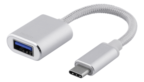 DELTACO USB-C 3.1 Gen 1 to USB-A OTG adapter, alu, white bag, silver (USBC-1278)