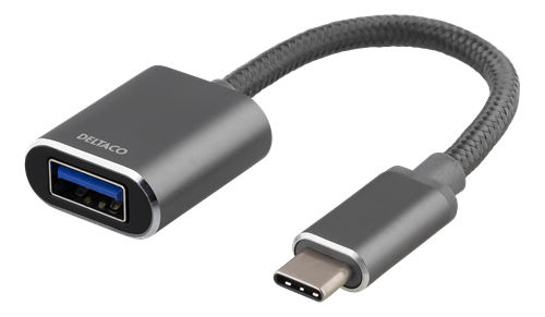 DELTACO USB-C 3.1 to USB-A OTG adapter, aluminium,  retail box, gray (USBC-1277)