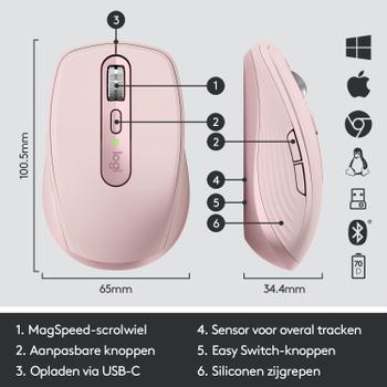Logitech MX Anywhere 3 - mus - Bluetooth,  2.4 GHz - rosa (910-005990)