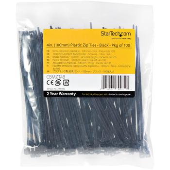 STARTECH 100 PACK 4 CABLE TIES -BLACK NYLON ZIP TIE WRAPS UL TAA ACCS (CBMZT4B)
