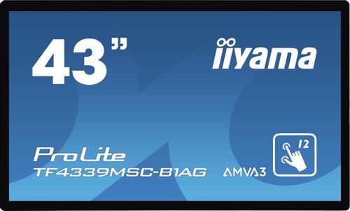 IIYAMA Kosketusnäyttö,  kapasitiivinen - 43inch PCAP  Anti-glare Bezel Free 12-Points Touch Screen, 1920x1080,  AMVA3 pane (TF4339MSC-B1AG)