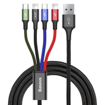 BASEUS USB Cable Cable Usb 4in1 Cable 2x Lightning/ Usb Type C/Micro Usb Nylon Braided 3.5a 1.2m Black (ca1t4-a01) (CA1T4-A01)