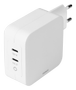 DELTACO USB-C wall charger, GaN technology, 2x USB-C PD, total 96 W