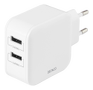 DELTACO Wall charger with dual USB-A ports, 4.8 A, 24 W, white