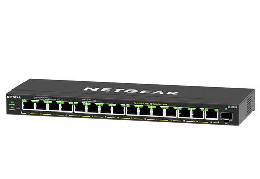 NETGEAR Plus GS316EP - Switch - Managed - 15 x 10/ 100/ 1000 (PoE+) + 1 x SFP - desktop, wall-mountable - PoE+ (180 W) (GS316EP-100UKS)