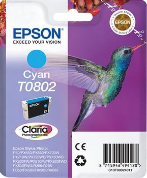 EPSON T0802 ink cartridge cyan standard capacity 7.4ml 935 pages 1-pack blister without alarm (C13T08024011)