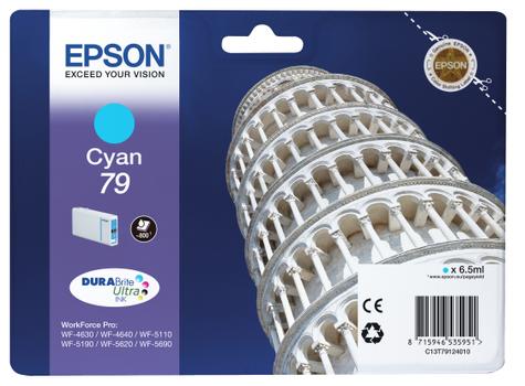 EPSON n Ink Cartridges,  DURABrite" Ultra, 79, Tower of Pisa, Singlepack,  1 x 6.5 ml Cyan, Standard, L (C13T79124010)