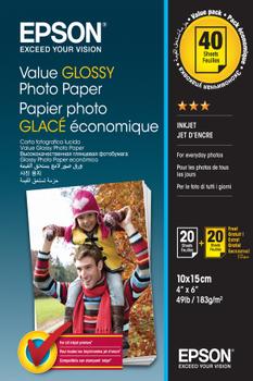 EPSON n Value Photo Paper Glossy - Glossy - 100 x 150 mm 20 sheet(s) photo paper (pack of 2) - for Expression Home HD XP-15000, Expression Premium XP-900, XP-900 Stickers (C13S400044)