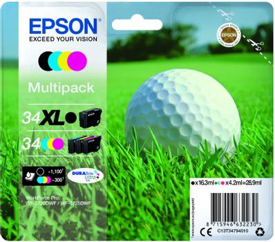 EPSON 34XL Golf Ball Black Cyan Magenta Yellow High Yield Ink Cartridge Multipack 16.3ml + 3 x 4.2ml (Pack 4) - C13T34794010 (C13T34794010)
