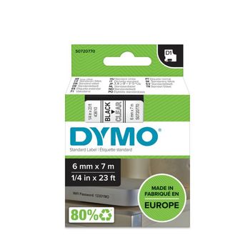 DYMO D1 märktejp standard 6mm, svart på transparent,  7m rulle (43610) (S0720770)