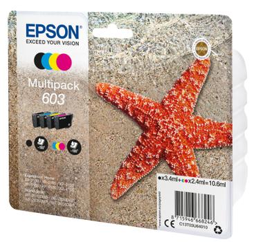 EPSON 603 Starfish Black Cyan Magenta Yellow Standard Capacity Ink Cartridge Multipack 3.4ml + 3 x 2.4ml (Pack 4) - C13T03U64020 (C13T03U64020)