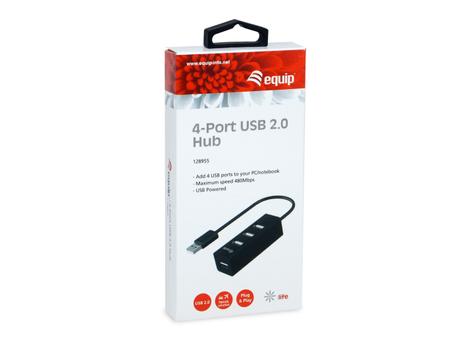 EQUIP USB-Hub USB 2.0 St -> 4x USB Bu 0.15cm 480Mbps schwarz (128955)