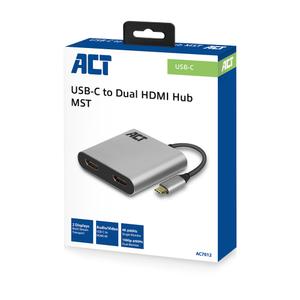 ACT Adapterl USB-C > 2 x HDMI 4K Dual Monitor MST Hub 4096x2160 @60Hz (AC7012)