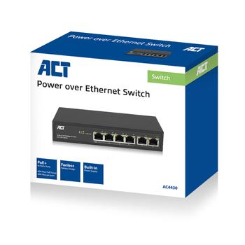 ACT 6 Poorten Netwerkswitch,  10/ 100Mbps.4X Poe+ (30W) Poort (AC4430)