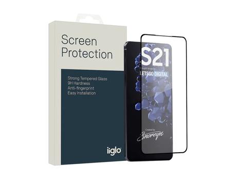 IIGLO Galaxy S21 Skjermbeskytter Fingeravtrykk kompatibel,  sort ramme, dekker hele skjermen, enkel montering (IISPS024)