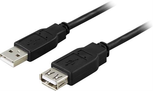DELTACO USB 2.0 USB extension cable 1m Black (USB2-15S)