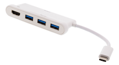DELTACO USB-C-hubi,  1 x HDMI, 3 x USB-A 3.1, 4K taajuudella 30 Hz, valkoinen (USBC-HUB102)