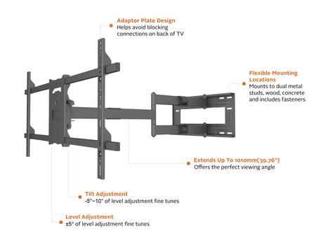 MULTIBRACKETS Veggfeste long reach HD Svart, VESA 800x400, 40kg, 101cm, 42-75" (7350073736539)