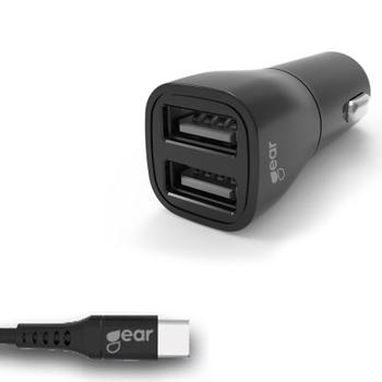 GEAR Lader 12-24V 2xUSB 3.4A Svart USB-C 2.0 Kabel 1m (665092)